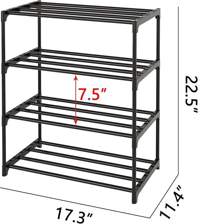 Metal Small Shoe Rack,Stackable Kids Shoe Stand,Narrow Shoe Storage Shelf for 8-10 Pairs of Shoes Entryway and Closet Hallway