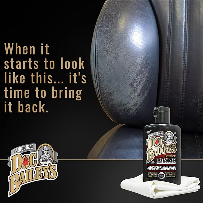 Doc Baileys Black Leather Detail Kit - All-in-One Leather Cleaner, Conditioner, Dye & Waterproofer - Restores Faded Black Lea