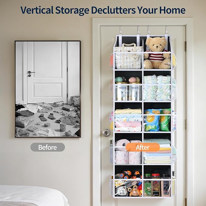 Yecaye 80lb Clear Door Hanging Yarn Storage Organizer, 10 Large Plastic Pockets & 10 Mesh Pockets Over The Door Crochet Organ