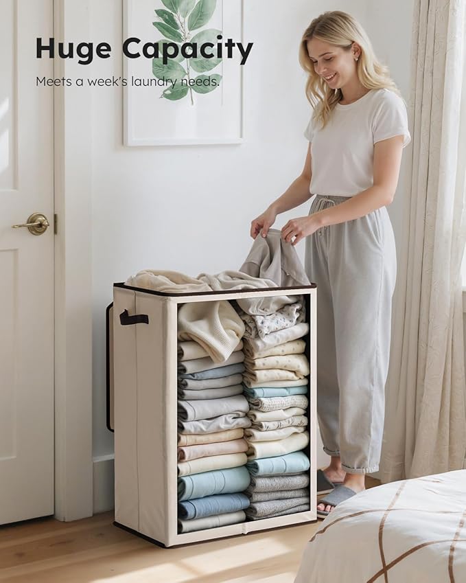 SOLEDI Laundry Hamper with Lid 130L Large & Tall Collapsible Laundry Basket, Clothes Hamper with Bag Removable Easy to Carry,