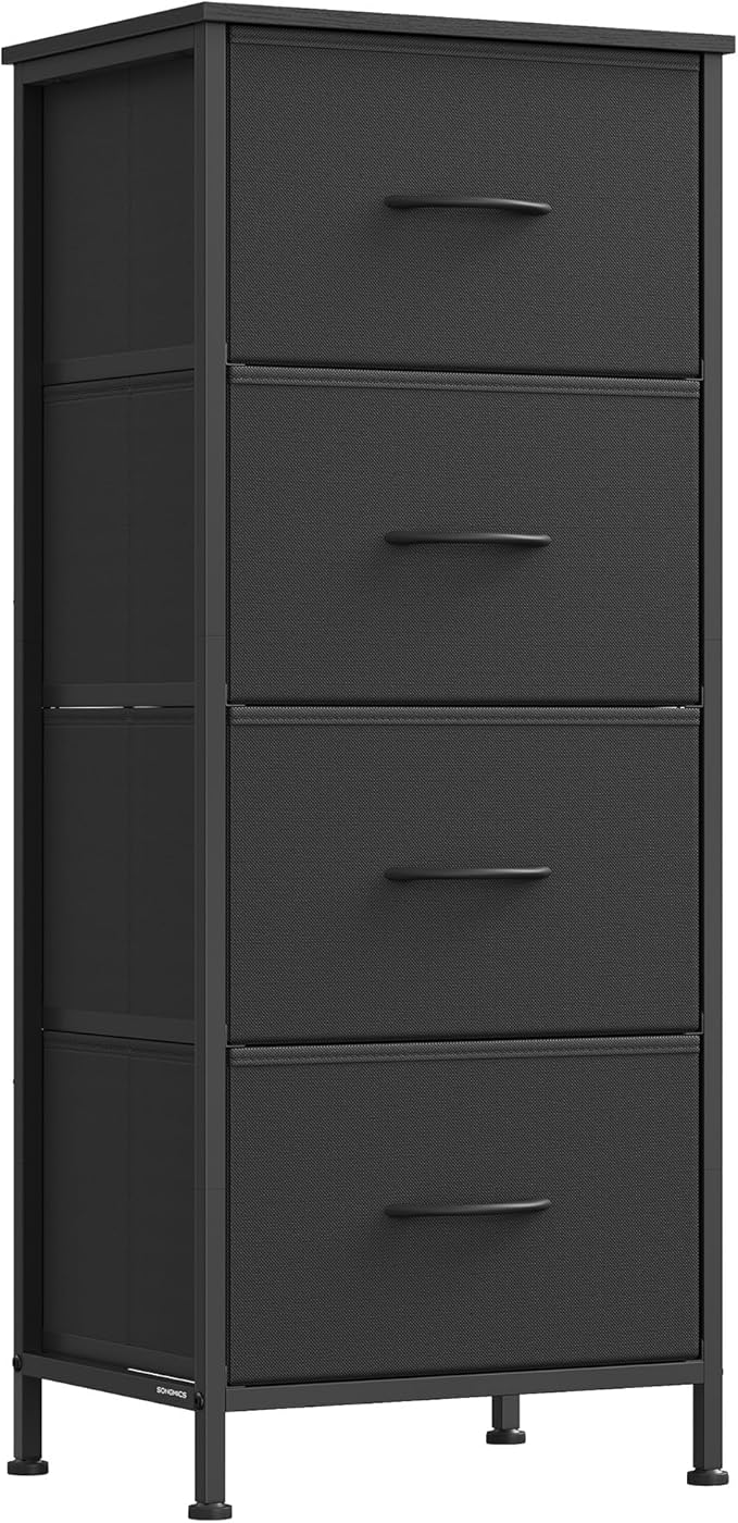 SONGMICS Dresser for Bedroom, Chest of Drawers, Steel, MDF, 4 Non-Woven Fabric Drawers, Storage Organizer Unit, Closet, Entry