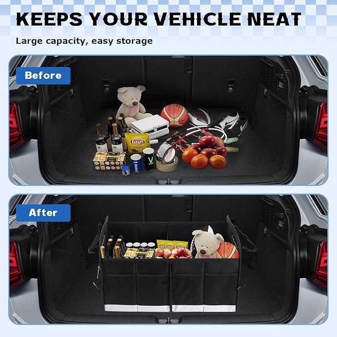 Car Trunk Organizer, 72L Large Capacity Waterproof Auto Storage with Non-Slip Bottom Strips, Collapsible Cargo Organizer for Suv