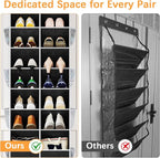 Yecaye 8 Tier Over the Door Shoe Organizer of Deep 16 Compartments, 50lbs Load Shoe Rack for Door in Oxford Holds 16-24 Pairs