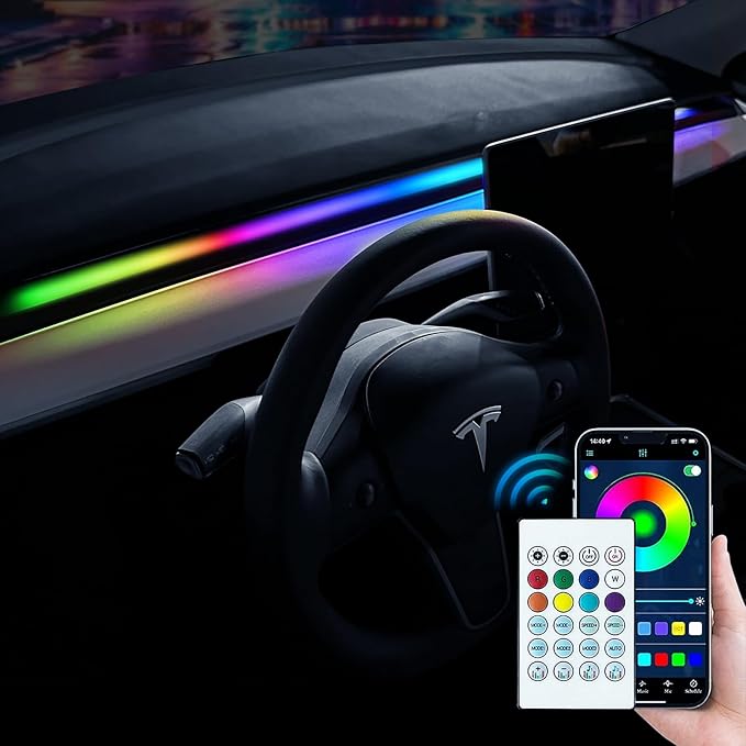 2025-2021 Tesla Model 3/Y Interior Neon Lights for Dashboard, RGBIC Color Changing LED Strip Lights with App & Remote Control,Tesla Model 3/Y Accessories(Not Fit for M3 Highland & My Juniper)