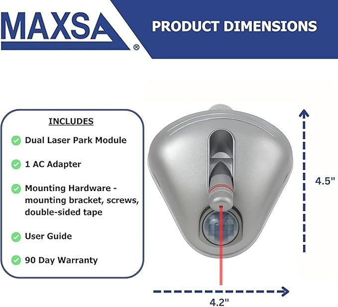 Maxsa 37310 Park Right Single Laser Parking Guide for Garage with Adjustable 360-Degree Laser, Motion Activated, AC Adapter a