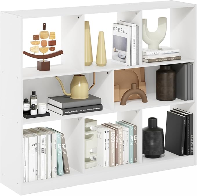 Furinno DALY Book Shelf, 8-Cube Bookshelf, Horizontal Cube Storage Organizer Bookcase, 10.9 x 47.2 x 39.4, for Living Room, B