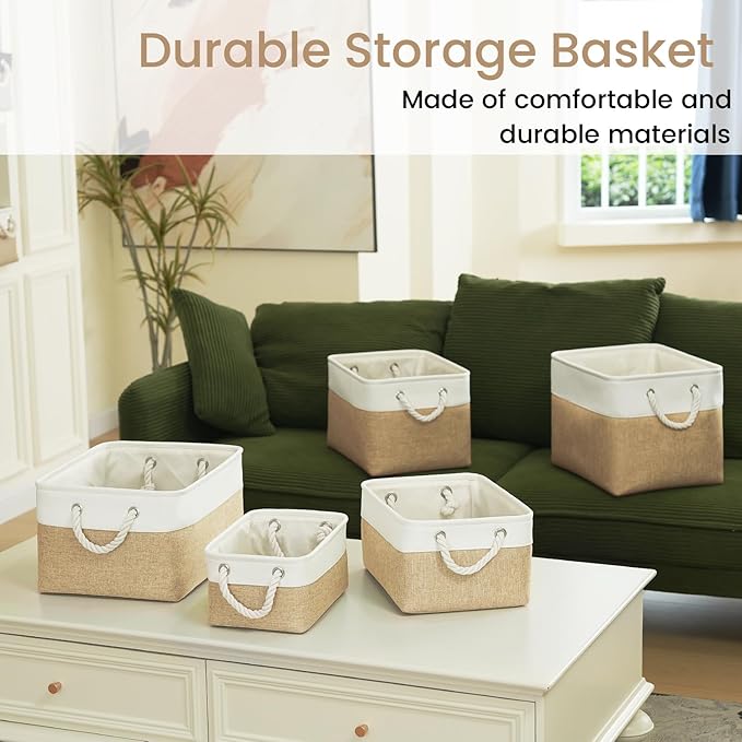 Storage Baskets for Shelves 11.8x7.9x5.2 Inch, Foldable Fabric Storage Bins with Handles, Small Storage Baskets for Organizin