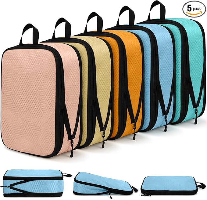 5 Pack Compression Packing Cubes for Travel Space Saving Cubes Luggage Organizer for Suitcase(Pastel,S)