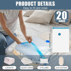 20 Jumbo Vacuum Storage Bags, Vacuum Seal Bags for Clothing Space Saver Compression Storage Bag with Hand Pump Extra Large fo