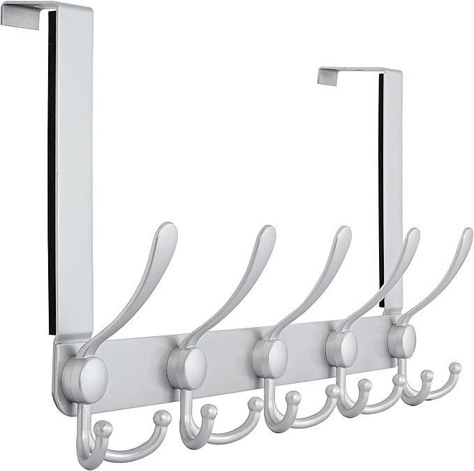 Dseap Over The Door Hook Hanger - Fits 1 3/8" to 1 3/4" Standard Doors | 5 Tri Hooks Heavy Duty Towel/Coat Rack | Door Organi