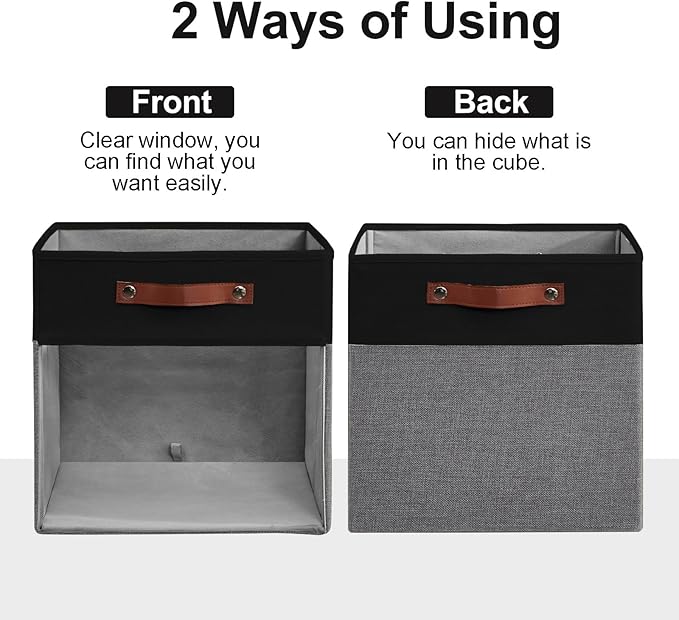 Bagnizer Storage Cubes, 4 Pack Linen Foldable Storage Bins (13 x 13 inch) with Clear Window and Handles, Fabric Organizer for