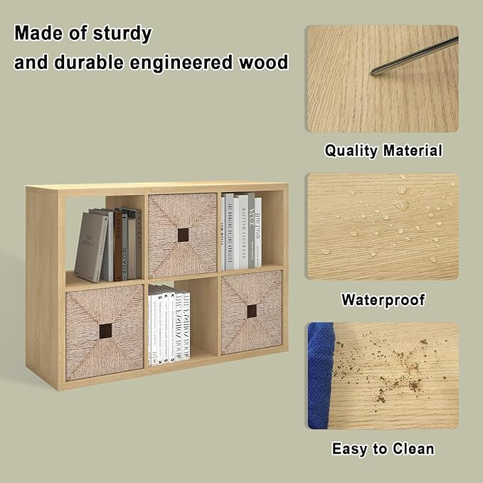 CTESNE【2026 Wooden Thick Frame 6 Cube Storage Organizer Shelf with Anti-Tipping Kits + Reversible Open Back Bookcase, Horizon
