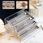 YUFONG Necklace Holder Organizer, Dustproof Necklace Box Velvet Necklace Organizer Box with Lid Clear Acrylic Dustproof Stack