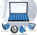 Stratalife Jewelry Organizer 40 Grid Blue Black Jewelry Tray with Clear Dust-proof Lid Velvet Earring Organizer Necklace Ring