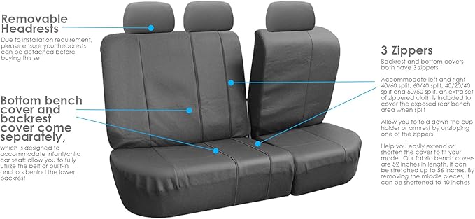 FH Group Car Seat Cover Gray Full Set Deluxe Leatherette Protector Interior Accessories Universal Fit Full Set - Airbag Compa