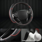 GIANT PANDA Steering Wheel Cover for Honda Civic(2006-2015),CR-Z, Insight, S2000 (Black+Red Line-Small Size)