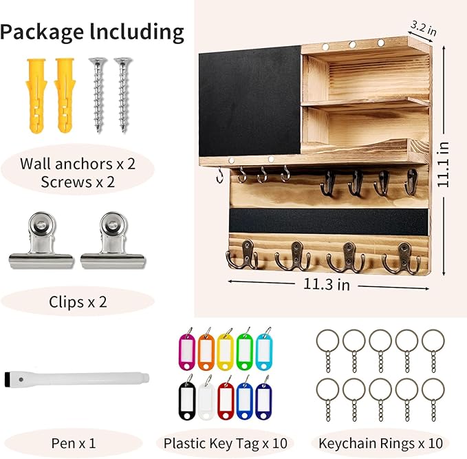 Key Holder for Wall Mounted Keys and Mail Holder Decorative Farmhouse Organizer Wall Hanger with Hooks Small Key Shelf for Ho