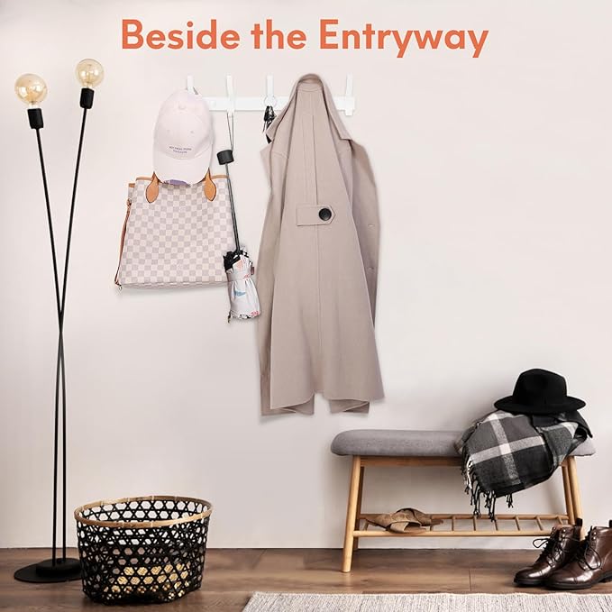 Optish Coat Rack Wall Mount, Coat Hook Wall Mount, Wall Hooks for Hanging, Hat Rack for Walls, Coats Hanger with 10 Hook, Tow