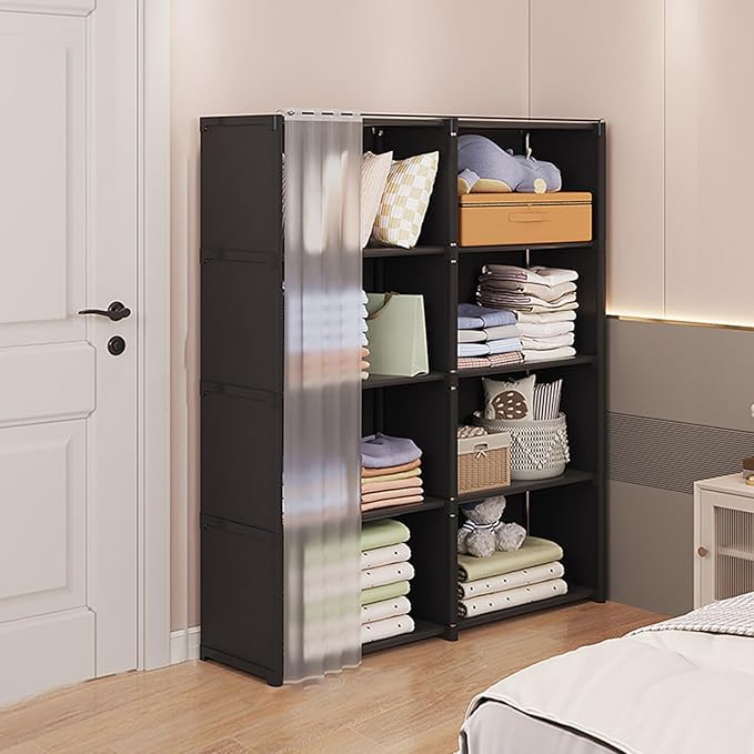 Portable Closet Wardrobe for Small Room, Clothes Storage Rack, Clothes Organizer Cabinet, Dust-Proof Garment Shelf for Home B