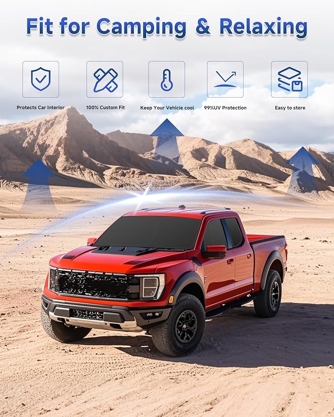 6PCS Window Shades for Ford F150 4-Door (2015-2025) Accessories – Full Coverage Sun Shade for Side Windows, Rear Triangular & Windshield – UV Protection & Privacy for Camping, Napping, Relaxing