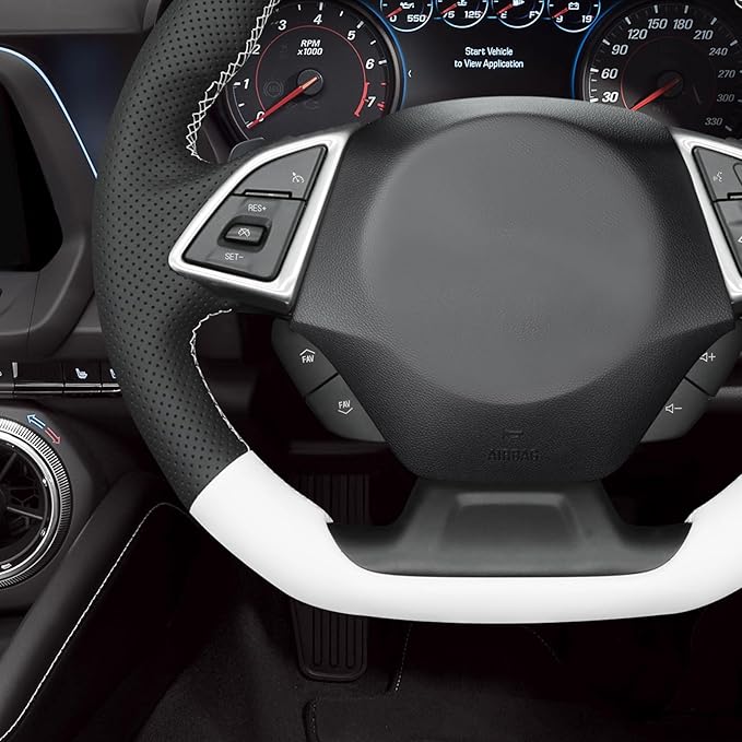 MEWANT Hand Stitched White Leather Steering Wheel Cover Wrap for Chevrolet Camaro 2017-2022 Steering Wheel Accessories for Chevrolet Camaro 2017-2022
