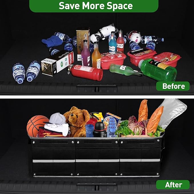 Car Trunk Organizer,115L Heavy Duty Collapsible Trunk Storage, with Insulated Leakproof Cooler Bag Vehicle Cargo Organizer with