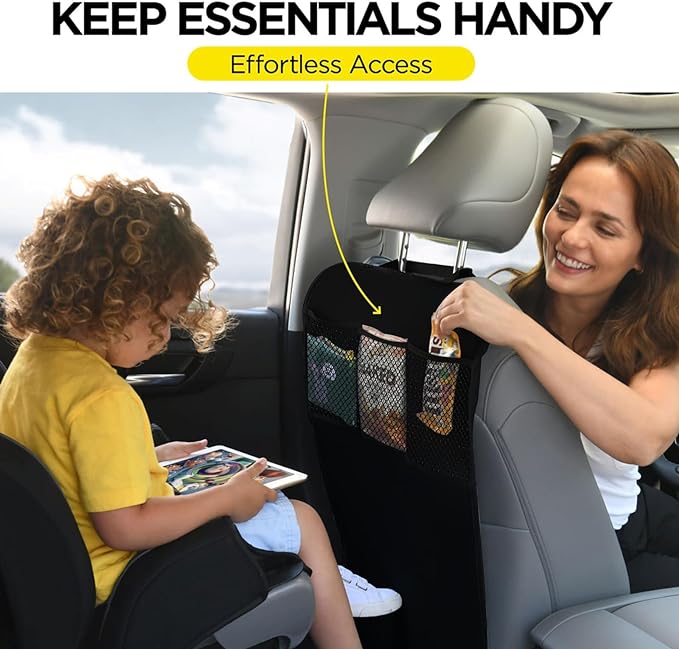 lebogner Back Seat Cover For Kids + 3 Pocket Storage Organizer, 2 Pack X-Large Waterproof Kick Mats Backseat Protector, Car S