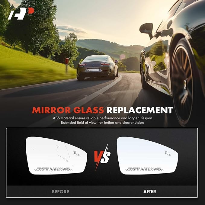 A-Premium Right Passenger Side Heated Mirror Glass with Backing Plate - Compatible with Volkswagen Tiguan 2018 2019 2020 2021 2022 2023 - Exterior Side View Convex Mirror with Blind Spot Detection