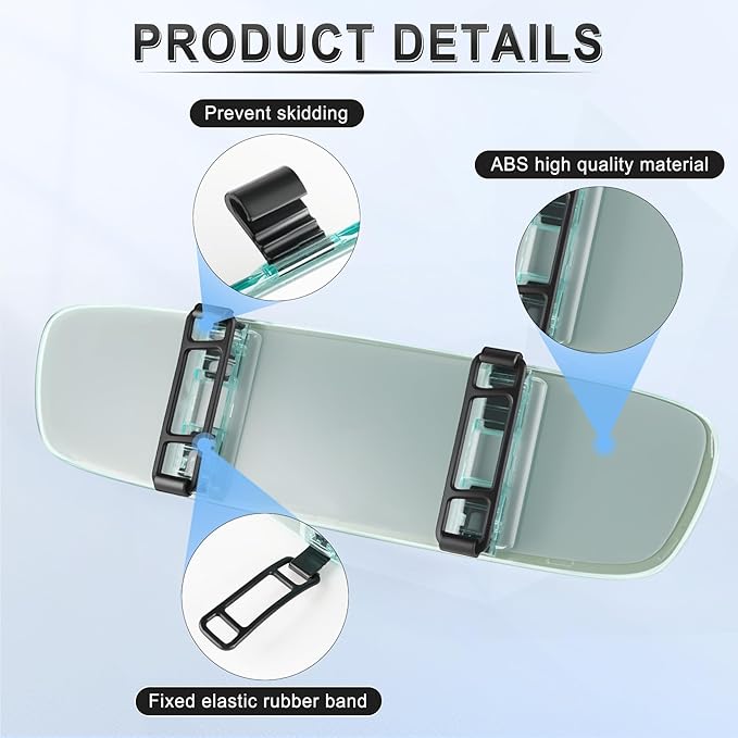 LivTee Rear View Mirror, Universal 12" (305mm) Wide-Angle Panoramic Convex Rearview Mirror with Clear Slim Frame, Strap-On Design Fits Original to Reduce Blind Spots for Cars SUVs Trucks