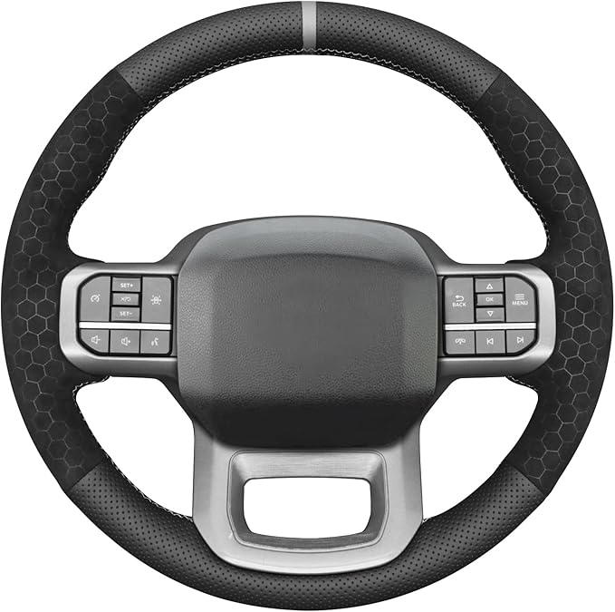 MEWANT Hand Stitch Steering Wheel Cover for Ford F150 Lightning F350 Expedition Made of Real Leather Embossed Athsuede