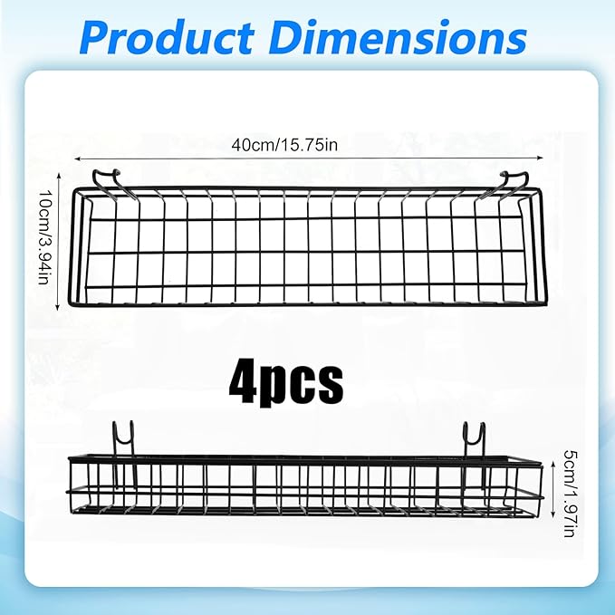 4 Pcs Wire Baskets Wall Grid Panel Hanging Wire Basket Hanging Wall Baskets No Drilling Wall Hanging Baskets Grid Wall Storag