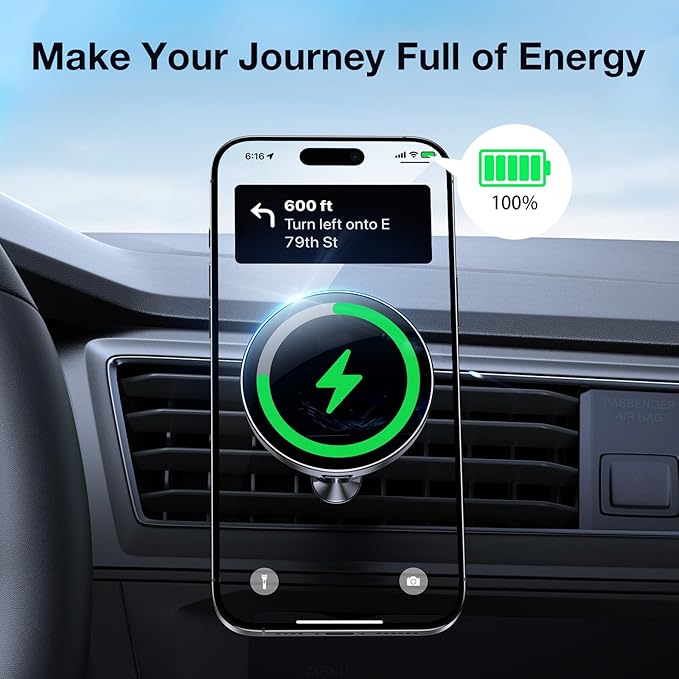 Coolpow for Magsafe Car Mount Charger【100% Stable】15W Magsafe Car Charger Magnetic Phone Holders for Your Car Accessories for Women Men Car Phone Holder Wireless Car Charger for iPhone 17 16 15 14 13