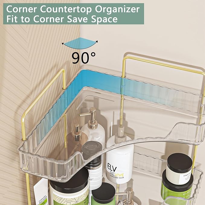 Webetop Corner Bathroom Counter Organizer 3 Tier Bathroom Countertop Organizers Shelf Makeup Organizer for Vanity Perfume Tra