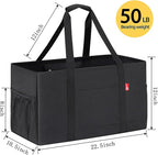 Extra Large Utility Tote Bag, Foldable Reusable Grocery Bags with Metal Wire Frame & Reinforced Bottom Board, Stand Up Large Utility Tote for Shopping, Beach Bag, Laundry, Car (Black)