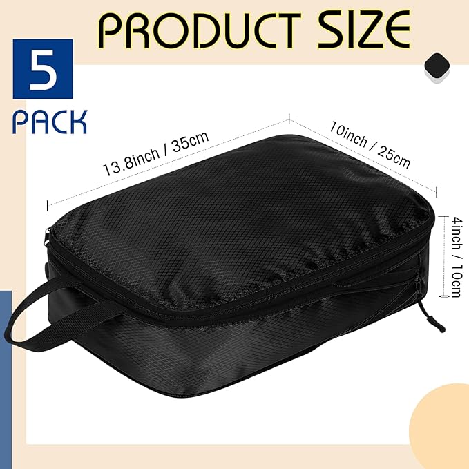 5 Pack Compression Packing Cubes for Travel Space Saving Cubes Luggage Organizer for Suitcase(Black,M)