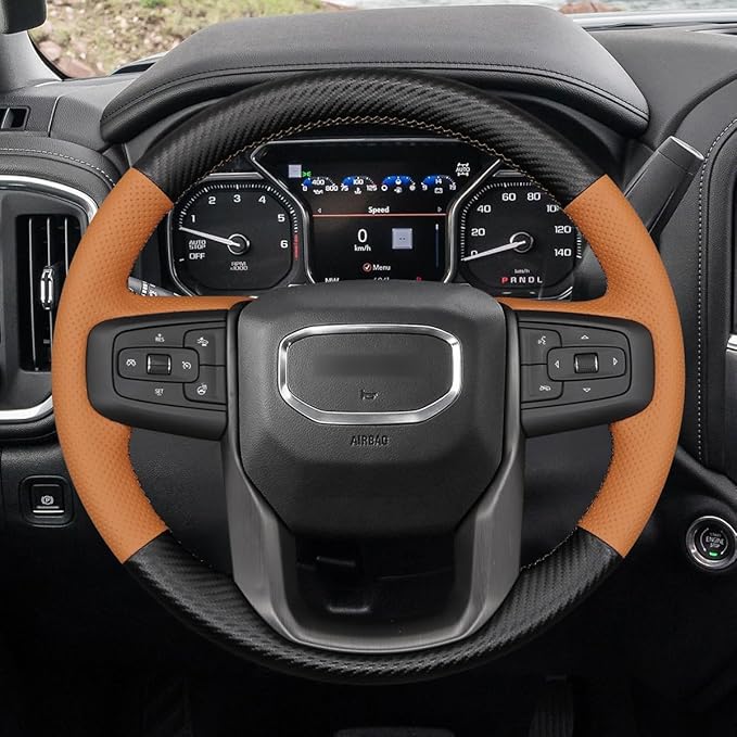 MEWANT Steering Wheel Cover for GMC Sierra Steering Wheel Cover for GMC Sierra 1500 / Sierra 1500 Limited/Sierra 2500 / Sierra 3500/ Yukon (XL) Hive Microfiber Leather