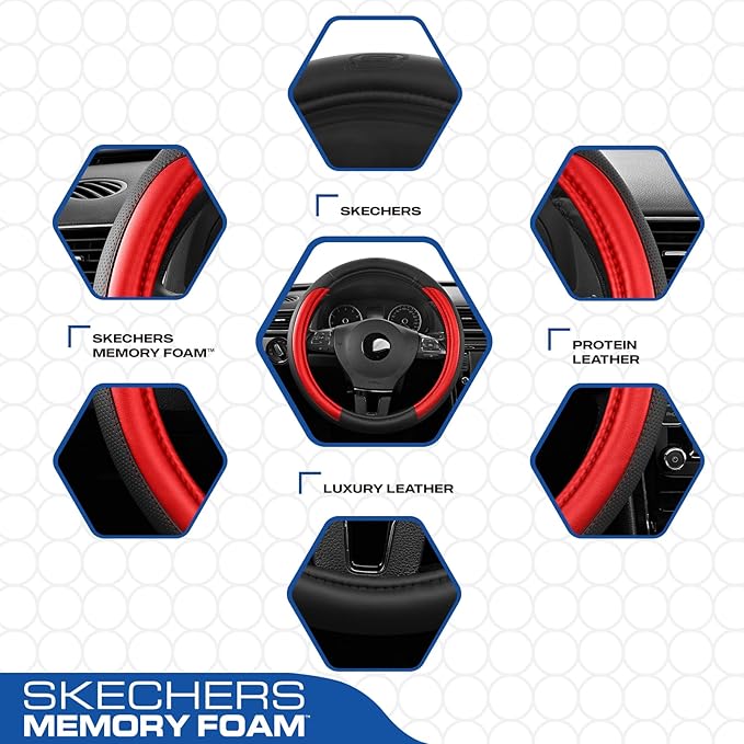 Skechers Steering Wheel Cover Memory Foam,Luxury Leather Steering Wheel Covers,Universal Anti-Slip Fit 14" 1/2-15" Car Wheel 