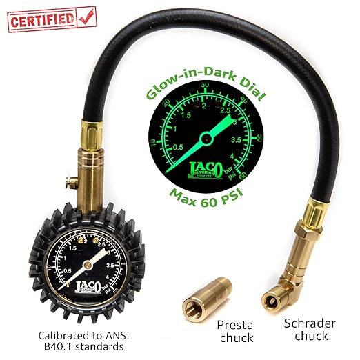 JACO BikePro Bike Tire Pressure Gauge - 60 PSI (MTB Series) | Presta + Schrader Air Chucks