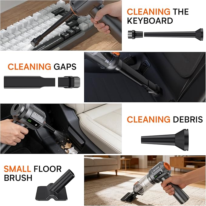 Handheld Car Vacuum Cordless,3 Suction Modes,Portable Mini Cordless Cleaner with 19000pa Suction Power,Type-C Charge,Handheld