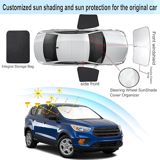3PCS Car Window Shades Front Windshield Sun Shade Foldable Window Shade Custom Fit for 2013-2019 Fo-rd Escape Accessories Car Shades for Front Windows Anti-UV Rays Block Heat
