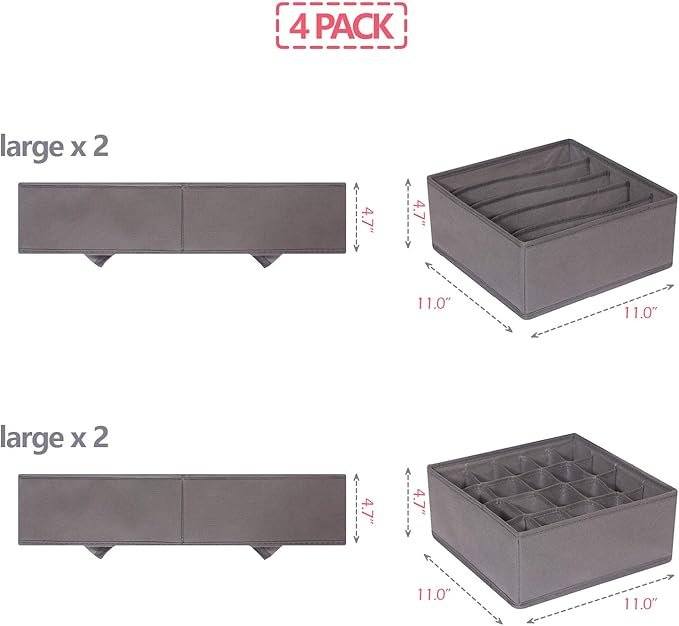 DIOMMELL 4 Pack Foldable Cloth Storage Box Closet Dresser Drawer Organizer Fabric Baskets Bins Containers Divider for Clothes