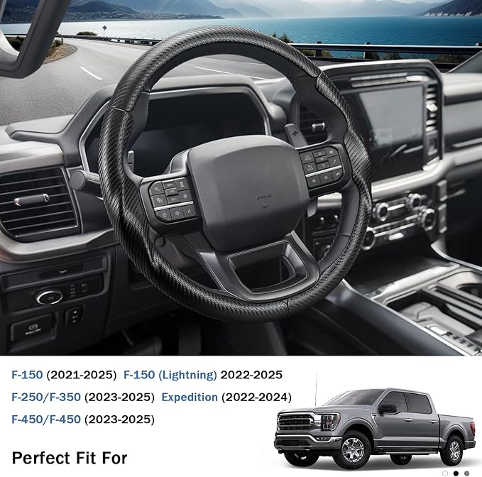 Steering Wheel Cover for Ford F150 2021-2025/ F-150 Lightning 2022-2025/ F250 F350 F450 F550 2023-2025/ Ford Expedition 2022-2024 Car Steering Wheel Cover Protector Accessories for Ford (Matte Black)