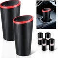SINGARO 2PCS Car Trash Can with Lid, Leakproof Mini Garbage Bin for Car Cup Holder, Small Trash Can for Vehicle, Home & Office - Includes 60 Bags, Easy Clean (Black-Red)
