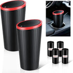 SINGARO 2PCS Car Trash Can with Lid, Leakproof Mini Garbage Bin for Car Cup Holder, Small Trash Can for Vehicle, Home & Office - Includes 60 Bags, Easy Clean (Black-Red)
