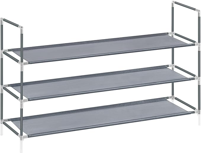 SONGMICS 3-Tier Shoe Rack, Shoe Storage for Hallway Closet, Slim and Space-Saving, Metal Frame, Non-Woven Fabric Shelves, Gre