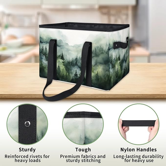 Reusable Grocery Bags Heavy Duty Shopping Bags Foldable Large Tote Bags with Long Handles & Hard Bottom
