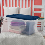 Sterilite 6-Pack Color Program, Large Clear Plastic Storage Bins with Lids, 64 Quart, Blue - Stackable Organizing Container B