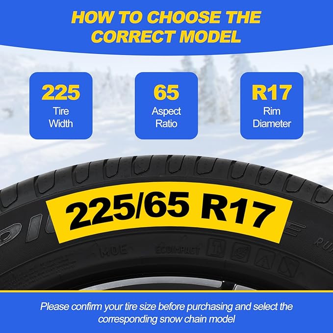 Auto Tightening Snow Chains for Cars, SUVs & Pickup Trucks – 1-Min Quick-Fit Auto Installation, Reusable Universal Emergency 