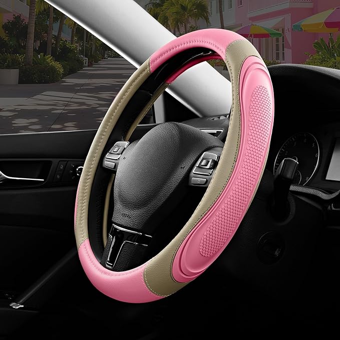 Road Comforts Car Steering Wheel Cover - Microfiber Leather Steering Wheel Wrap Sports 14.5-15 Inch Steering Wheel Cover Non-