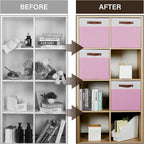 Temary Foldable Cube Baskets 4Pack - Clothes Shelf Storage with Handles, Fabric Storage Organizer Bins (White&Pink, 13x15x13 